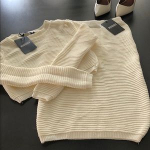 Cream Crop Sweater and Midi Skirt Set